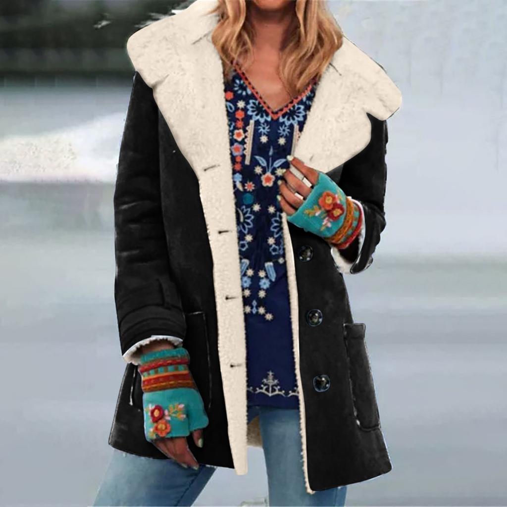 Женская свободная повседневная однотонная куртка с лацканами, карманами на пуговицах, средней длины, длинными рукавами и капюшоном