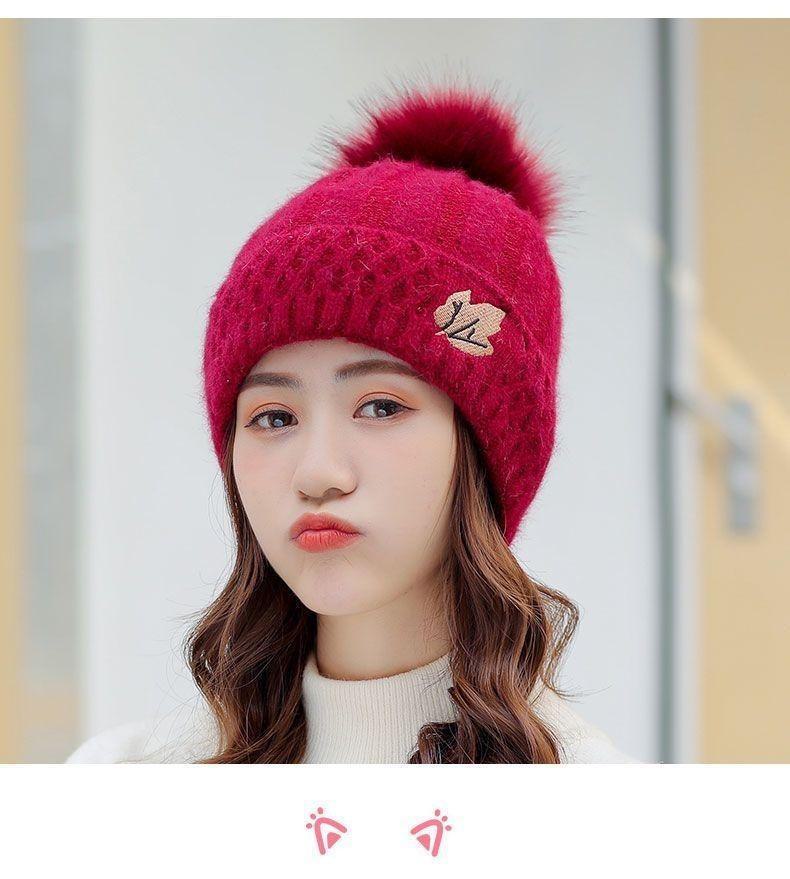 Korean Style Women's Winter Hat: Fashionable Rabbit Wool, Velvet-Lined, Warm Knitted Pullover.