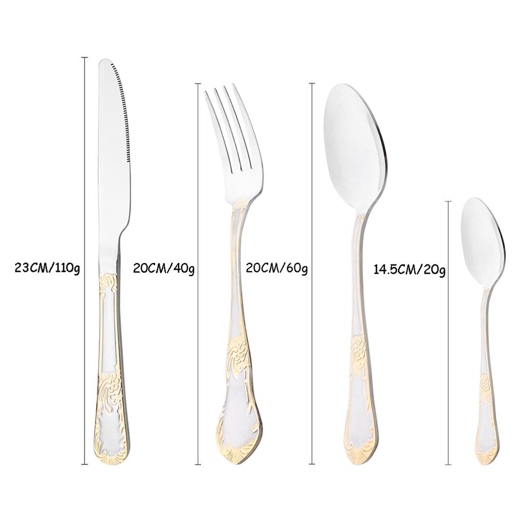4Pcs Vintage Carved Gold Cutlery Set Western Stainless Steel Dinnerware High Quality Flatware Spoon Knife Fork Tableware Kitchen Silverware