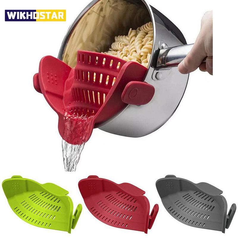 Silicone Kitchen Strainer Clip Pan Drain Rack Bowl Funnel Rice Pasta Vegetable Washing Colander Draining Excess Liquid Univers