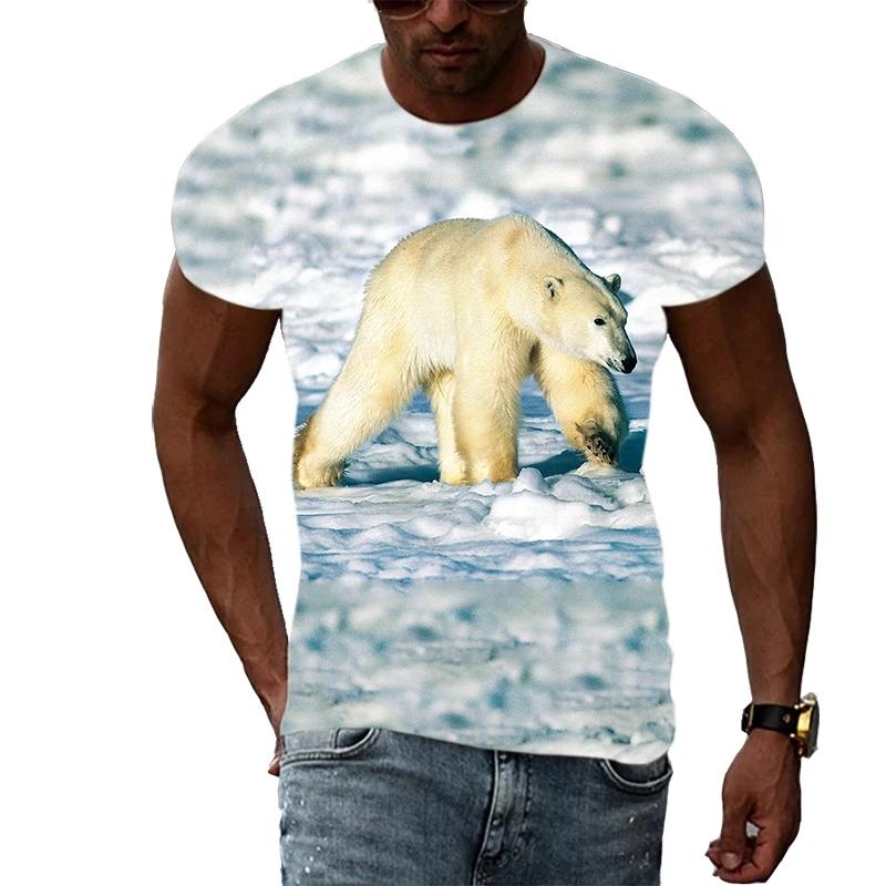 Летняя мода Polar Bear Image Мужская повседневная футболка с 3D-принтом в стиле хип-хоп с круглым вырезом и короткими рукавами