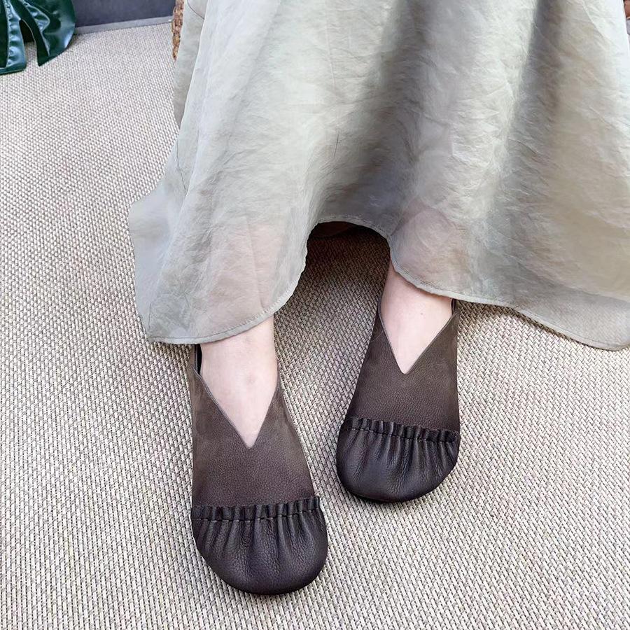 Johnature Плиссированные женские туфли на плоской подошве из натуральной кожи в стиле ретро, ​​повседневные лоферы без шнуровки ручной работы на мягкой подошве с круглым носком