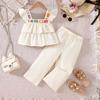 Детская летняя повседневная одежда Милый кружевной вышивкой топ без рукавов + комплект длинных брюк для девочек в возрасте 2-7 лет