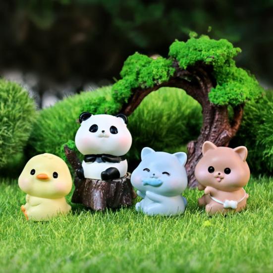 Tiny Resin Animals Figurine Mini Tiger Cat Bunny Cow Miniature Statue for Dollhouse Fairy Garden Terrariums Plant Pot Ornaments Cake Topper