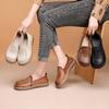 Retro Loafers Genuine Leather Women Flats Shoes Square Toe Soft Sole Solid Color Slip-on Shoes