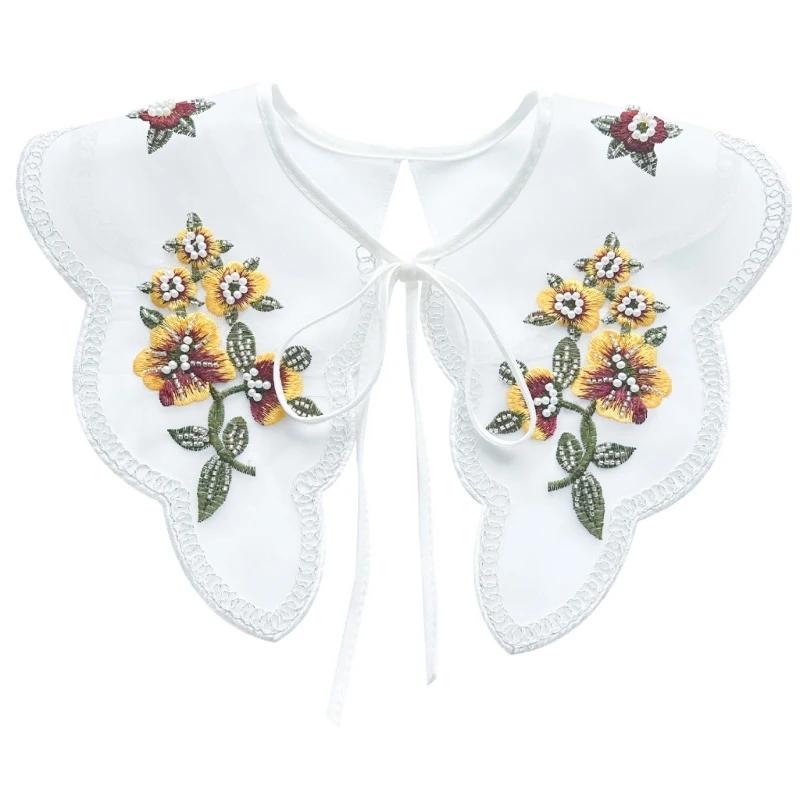 Embroidered Floral Shawl Detachable Collar Casual Accessory Women False Collar