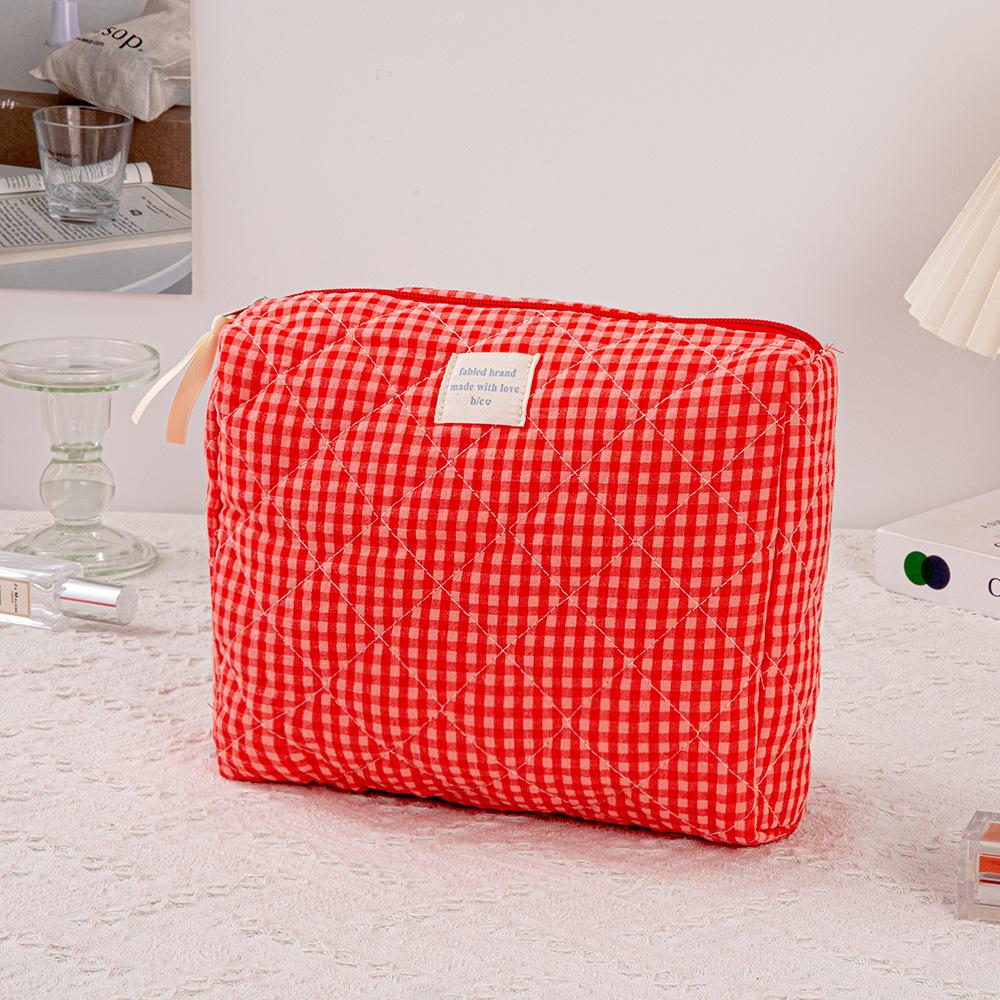 Стеганый красный клетчатый набор из 3 косметичек с клатчем большой вместимости
