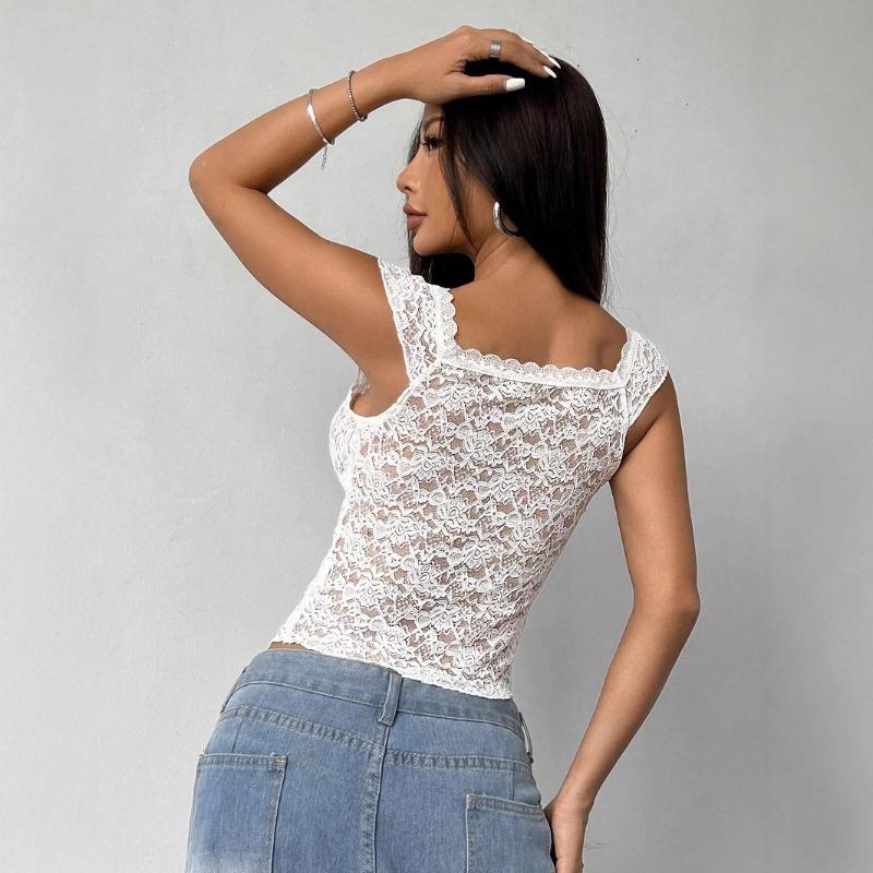 Новый летний сексуальный кружевной V-образный вырез, прозрачный, утягивающий и обтягивающий короткий топ