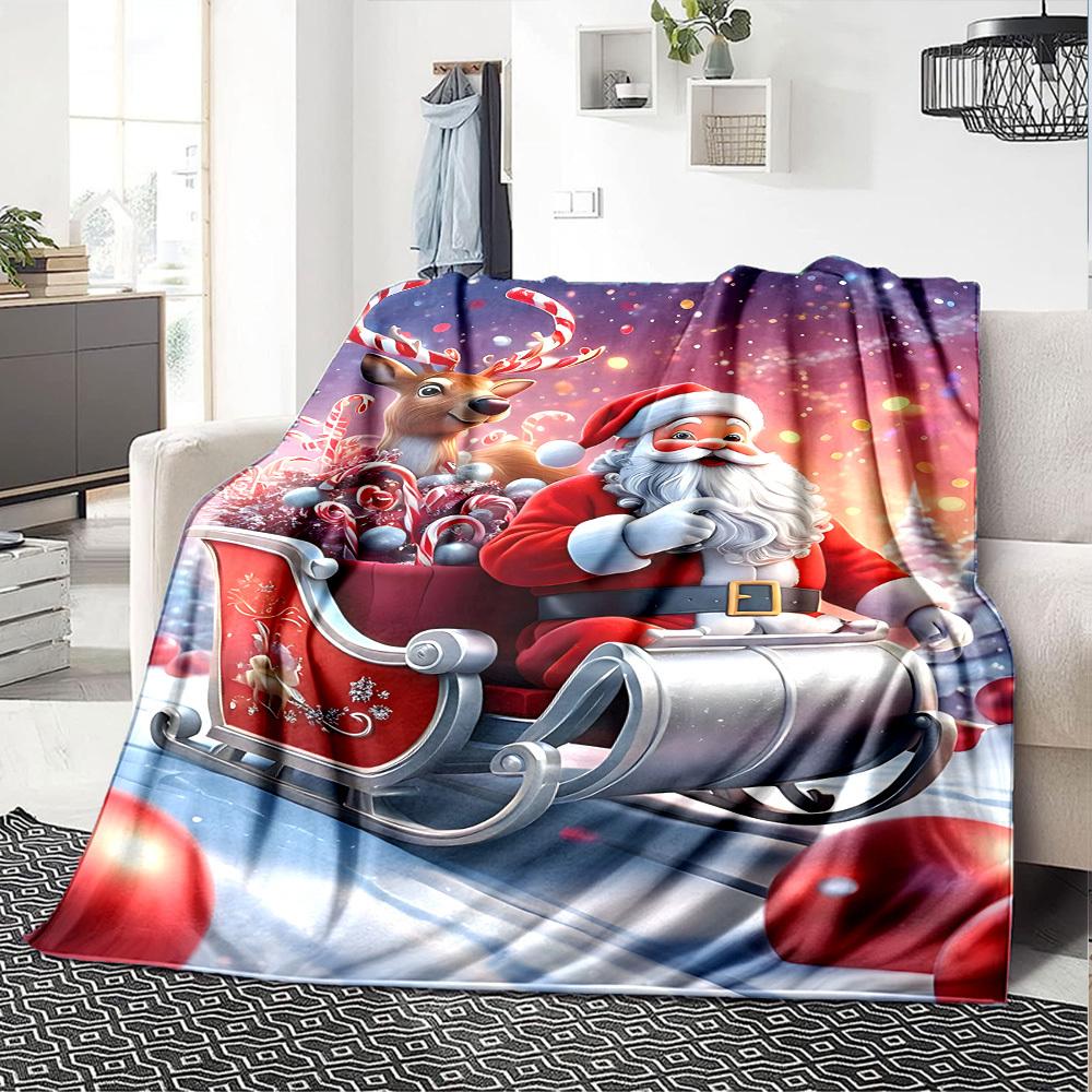 1pc Santa Claus, reindeer blanket Lightweight Flannel Throw for Sofa Bed Travel Camping Livingroom Office Couch Chair
