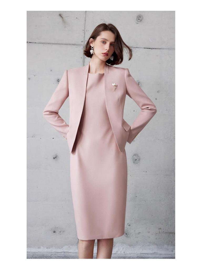 AD Unique Autumn 2024 Exquisite Professional Suit: Collarless Blazer & Dress Set