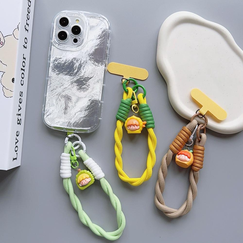 New Universal Braided Mobile Phone Lanyard Strap 3D Cartoon Hanging Chain Ring Cord with Patch Wrist Strap Cell Phone Detachable