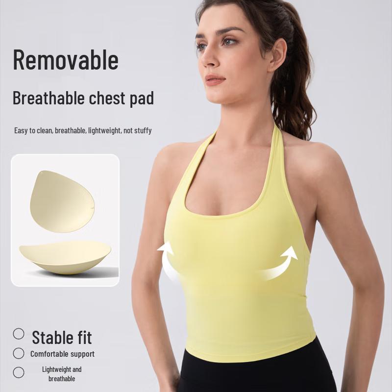 Women's Nude-Feel Halter Yoga Vest with Chest Pads