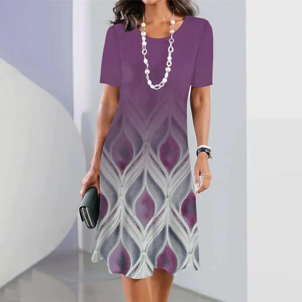 Женские платья с 3d градиентом и геометрическим принтом, платье с измельченным цветком, с короткими рукавами, праздничная одежда, элегантные топы, юбка трапециевидной формы в стиле ретро