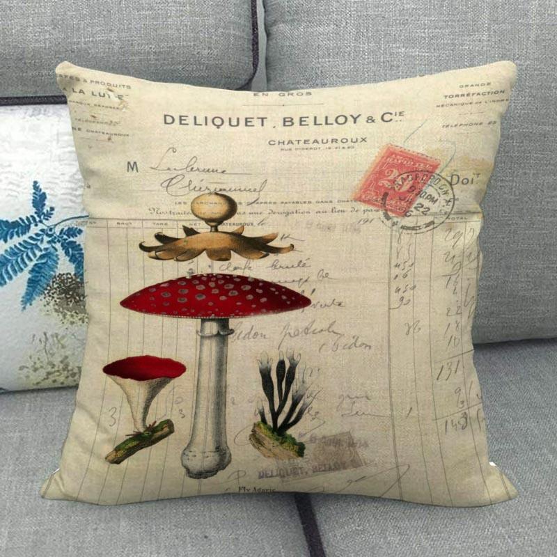 45X45см Наволочка с грибным артом Квадратная на молнии Хлопково-льняные наволочки Спальня Дом Офис Декоративная наволочка WJY12.25