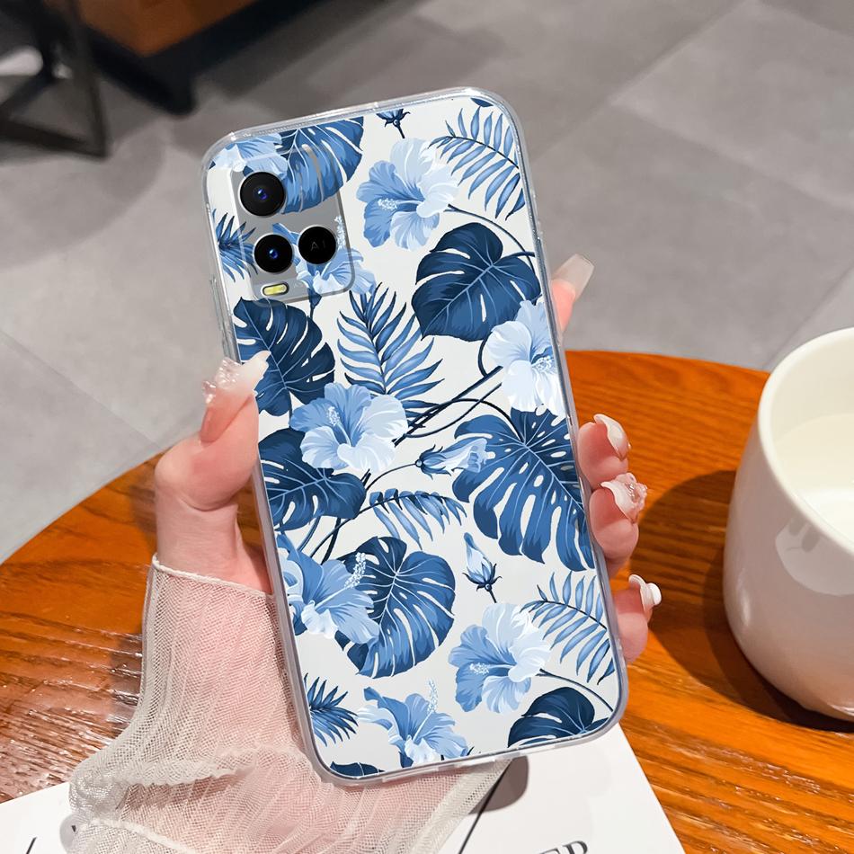Чехол для телефона Vivo Y21 Y21S Y21T Y21A Y21E Y21G С рисунком цветов Мягкий прозрачный ТПУ Силиконовый Funda Для Vivo Y 21 Легкий бампер