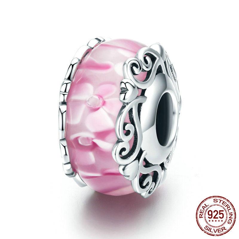 New S925 Sterling Silver Plated Pink Red Green Blue Murano Glass Bead Charm Fit Original Bracelet DIY Jewelry For Girl