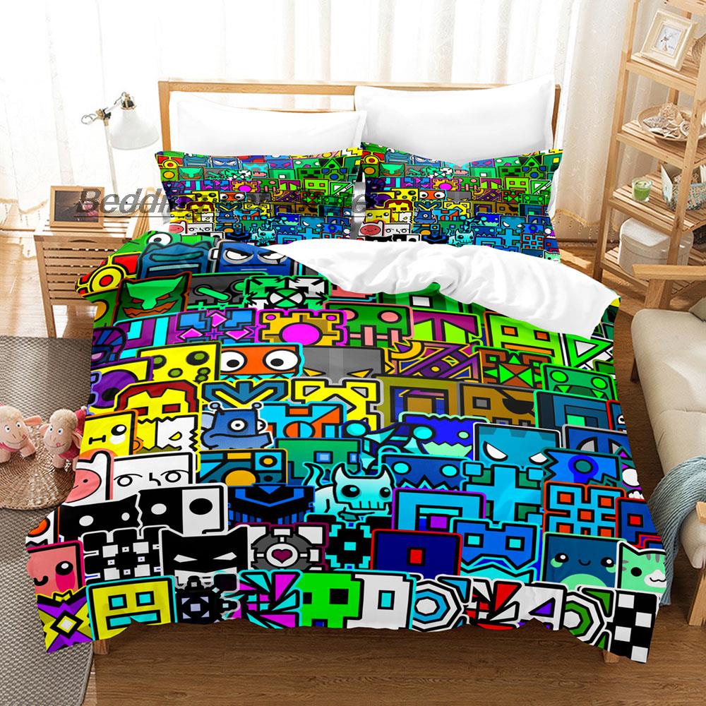 Комплект постельного белья Hip Hop Angry Geometry Dash Single Twin Full Queen King Size, комплект постельного белья Game Bedroom Duvetcover Sets Anime Bed