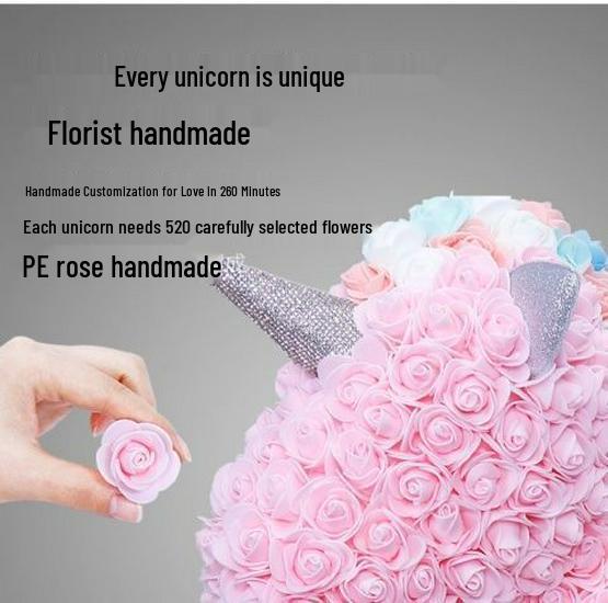 Qixi Unicorn Rose Preserved Flower & Teddy Bear Gift Set for Girlfriend or Kids