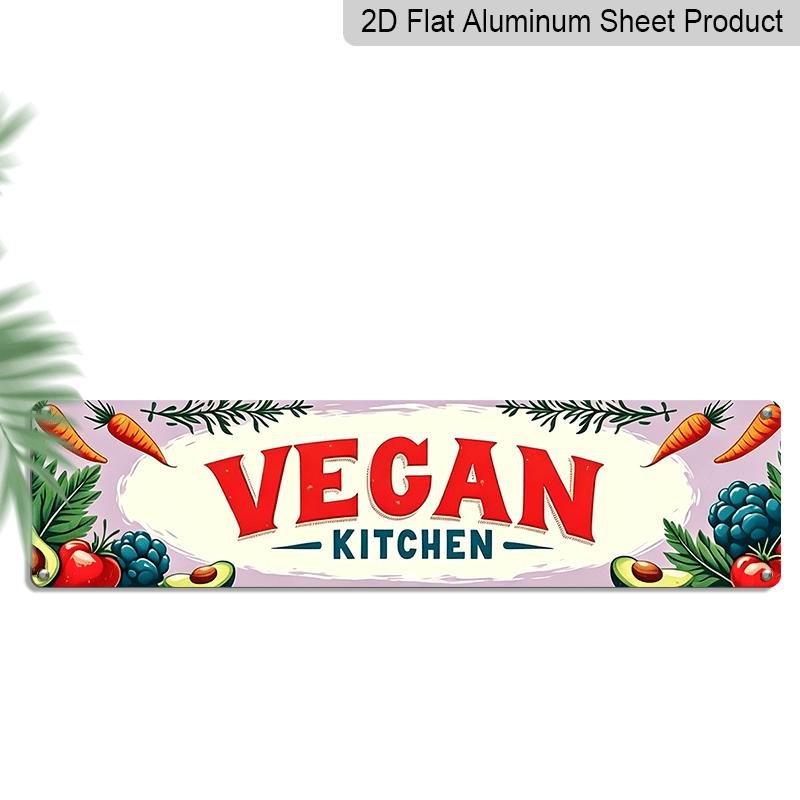 2D Flat, Vegan Kitchen with Fresh Vegetables Metal Sign - Vintage Scratch & Resistant, Wall Art for Home/Cafe, 15.7×3.94inch Aluminium Decorative Sign