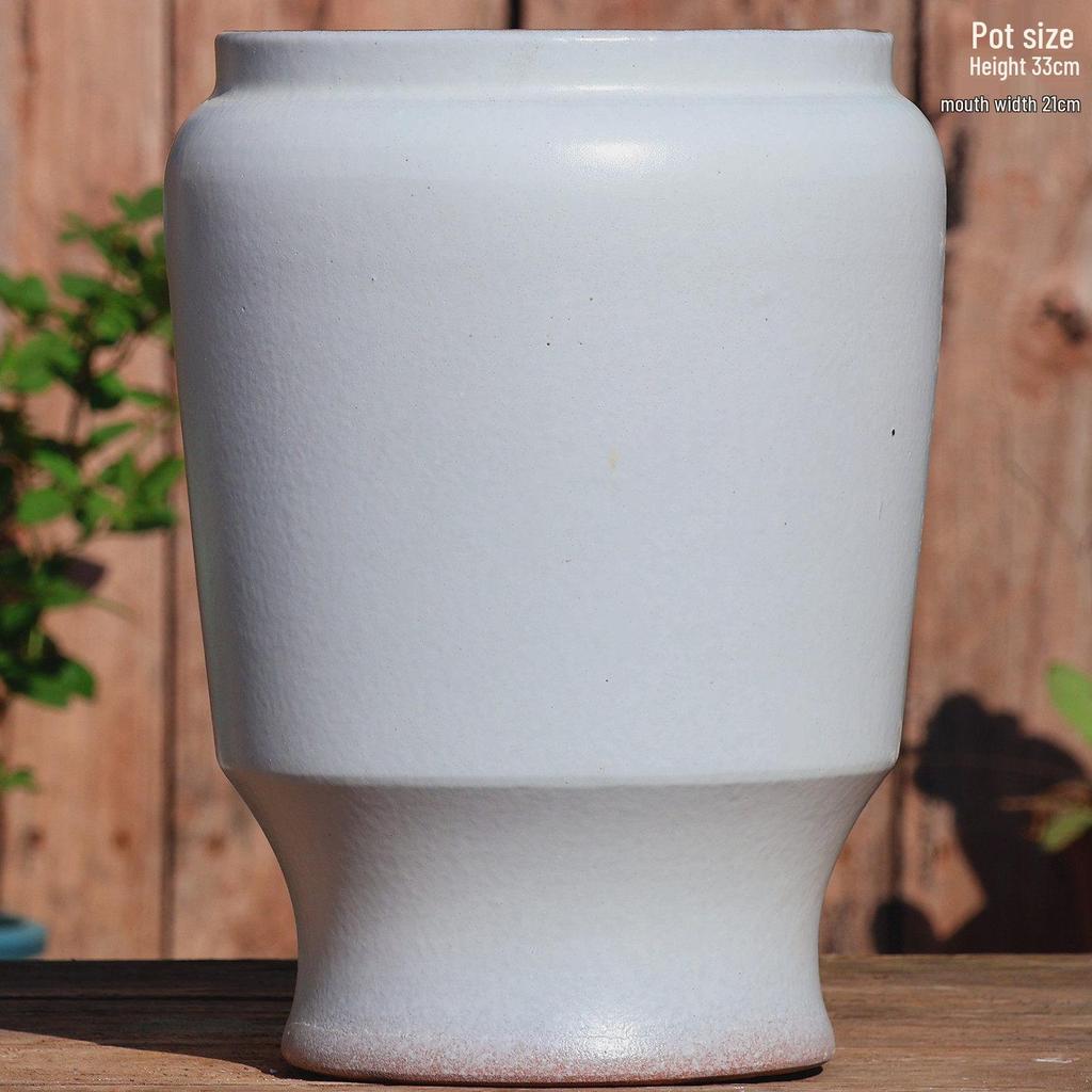 Extra Large Handcrafted Coarse Pottery Wide Mouth Green Ceramic Plant Pot for Home Garden Landscaping.