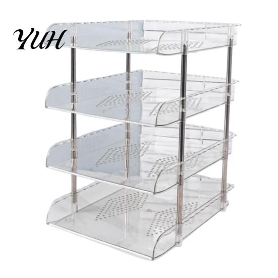 Stackable Office Storage Clear Desk Organizer, Transparent Layers PET File Rack, Stationery Box Space Saving Organizer for A4 Documents And