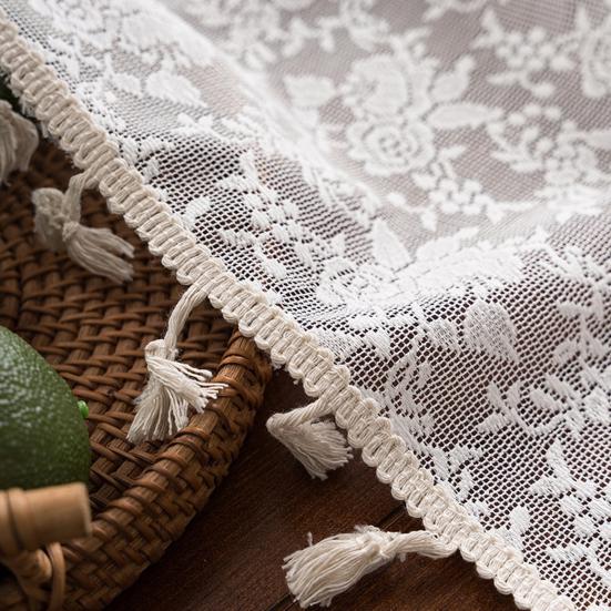 Lace Table Runner, Embroidery Floral Lace Table Cover with Tassel for Wedding, Afternoon Tea, Party Decor, Piano Top Cover