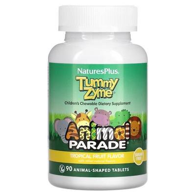Источник жизни, Animal Parade, детские жевательные конфеты Tummy Zyme, натуральный вкус тропических фруктов, 90 животных
