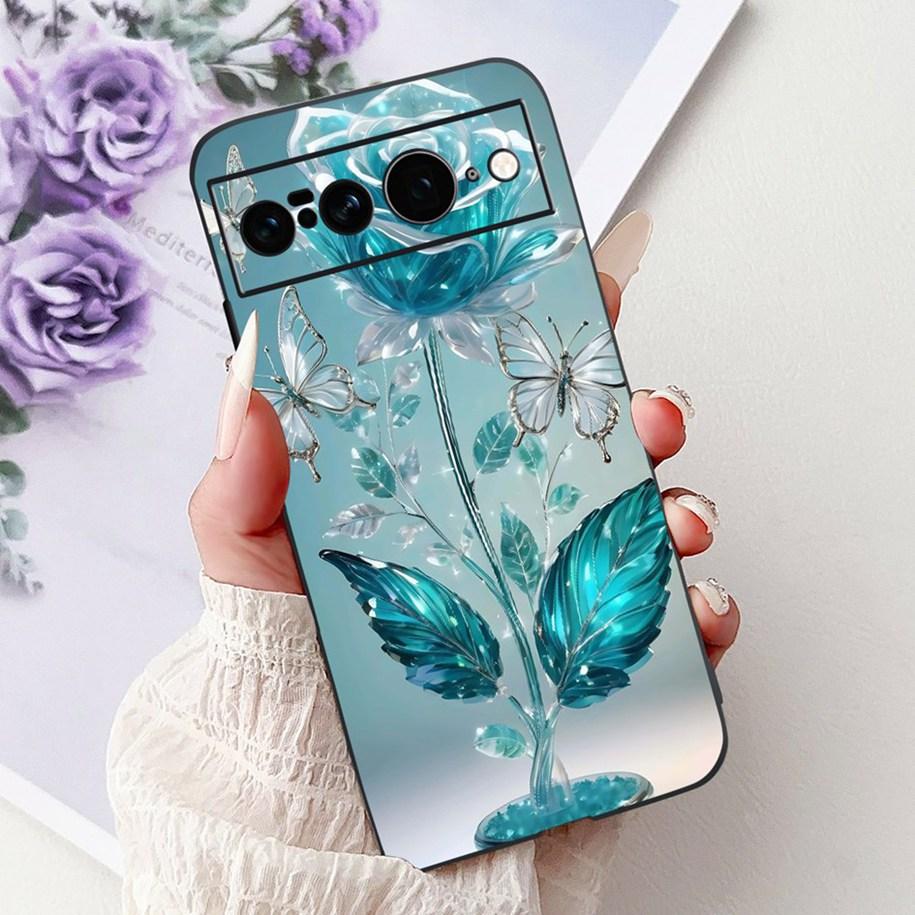 Case For Google Pixel 7 Pro Cover GE2AE New Stylish Butterfly Flower Marble Soft Black Silicone Bumper For Google Pixel 7 Fundas