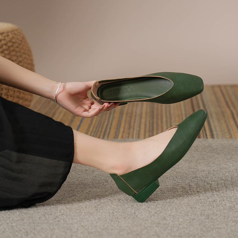 Туфли на низком каблуке для женщин с квадратным закрытым носком и массивным блочным каблуком, удобные нескользящие туфли-лодочки для офиса, женская повседневная нарядная обувь из искусственной кожи