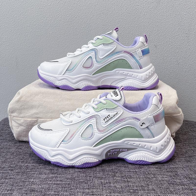 Женская повседневная обувь 2024 Осень Дышащие кроссовки Платформа Белые Массивные Спортивные тренеры Оригинальная Модная Вулканизированная обувь