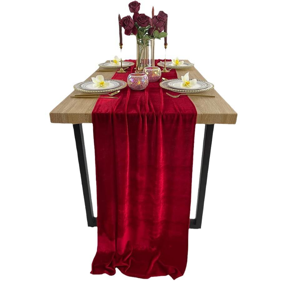 Green Velvet Table Runner Wedding Tablecloth Dinner Party Decoration Table Flag