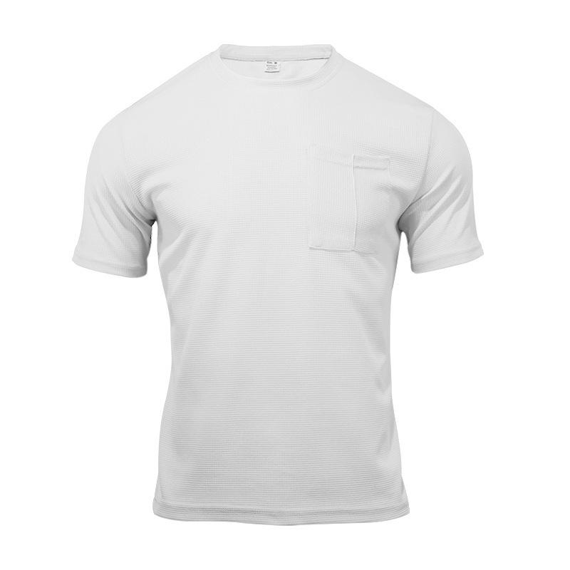 Летний тренд, вафельные шорты с круглым вырезом и карманами, с короткими рукавами, повседневный спортивный костюм для мужчин