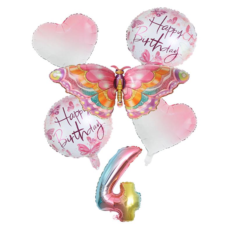 6 шт. набор из фольгированных воздушных шаров в виде бабочек, розовые, синие, разноцветные бабочки, 32-дюймовые воздушные шары с цифрами, товары для декора вечеринки по случаю дня рождения ребенка