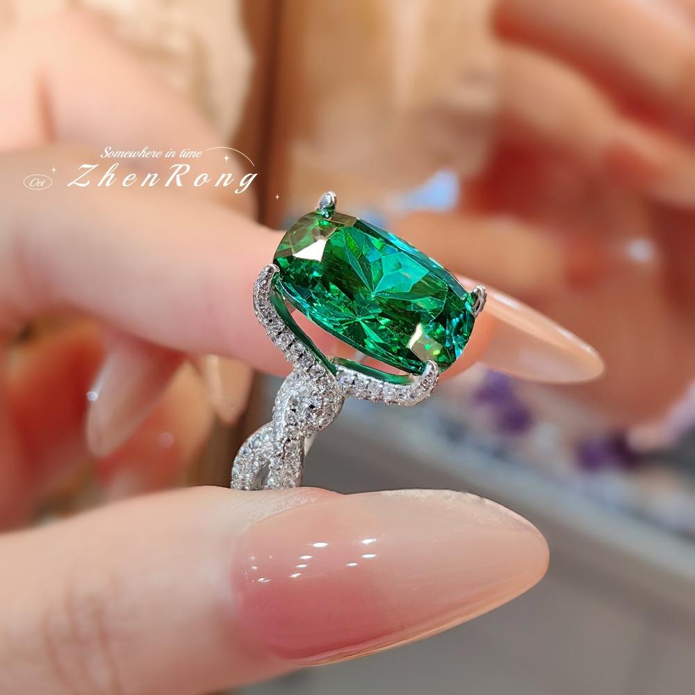 Luxury Open Ring Women Ice Cut Paraiba Tanzanite Gemstone with High Carbon Diamond Oval Design Fashion Jewelry