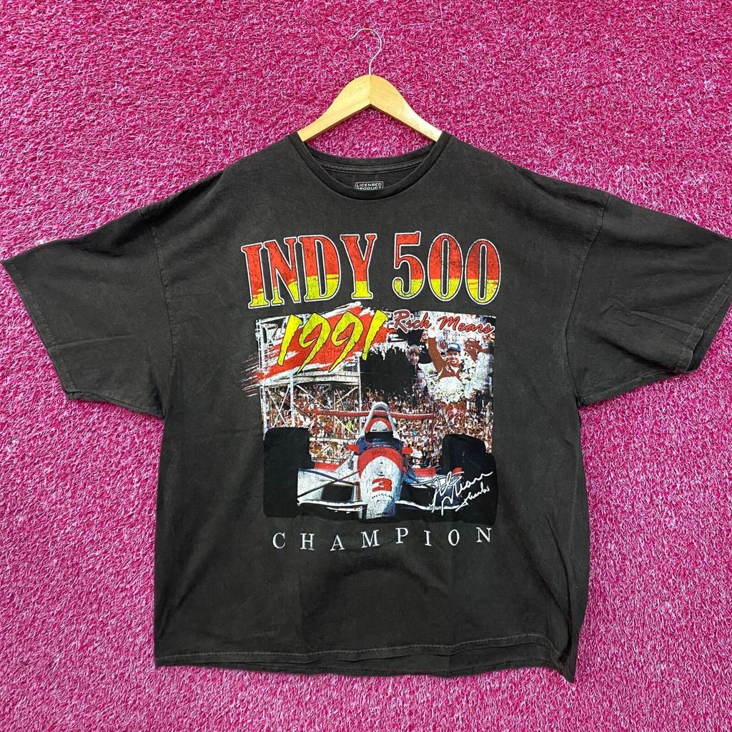 Чемпион Indy 500 1991 года Рик Мирс Хлопковая футболка 100% Мужские футболки Топ
