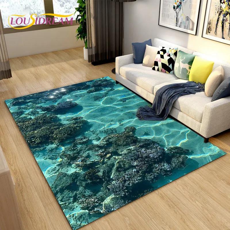 3D коврик с океаном, морской водой, пляжем, водным пейзажем, коврик для гостиной, спальни, дивана, коврик для двери, детский нескользящий напольный коврик