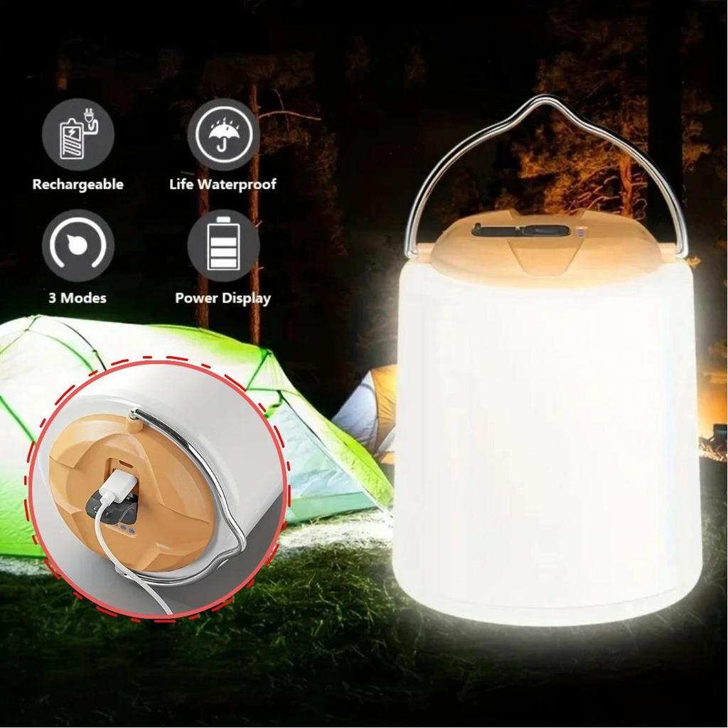 Outdoor Camping Lantern 3 Levels Adjustable IPX4 Waterproof USB Rechargeable Super Bright Portable Hanging Tent Lamp Hiking LED Emergency Light