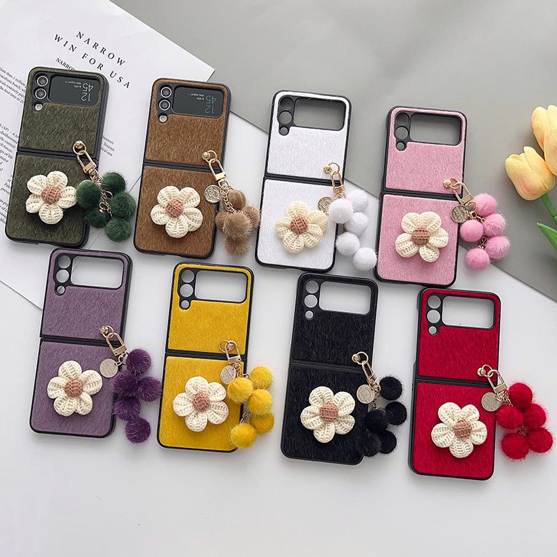 Samsung Galaxy Z Flip 3/4 норковый плюшевый подсолнух подвеска складной экран защитный чехол