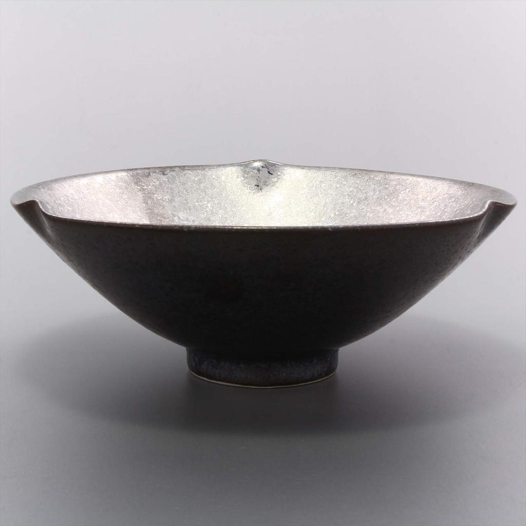 Arita Ware Toetsu Kiln Flat Small Bowl, Black Yuzu with Silver Inner Decoration, 467189-650