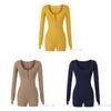 Sexy Slim Fit Cotton Blend Long Sleeve T Shirt With Button U Neck For Spring