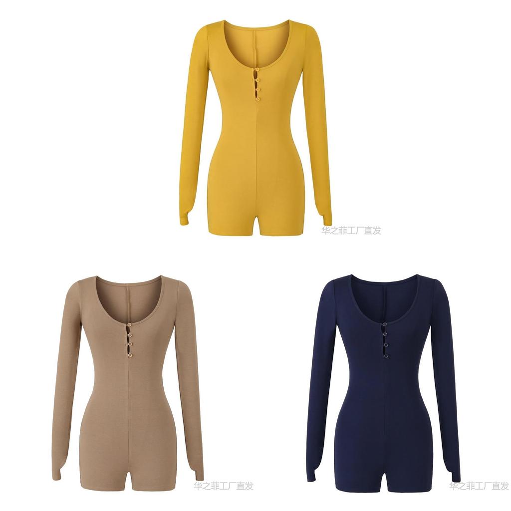 Sexy Slim Fit Cotton Blend Long Sleeve T Shirt With Button U Neck For Spring