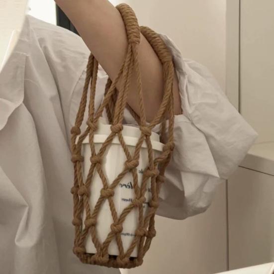 Handwoven Cup Sling Bag Hand Knitted Reusable Coffee Cup Holder Tea Cold Brew Carrier Decorative Water Cup Covers