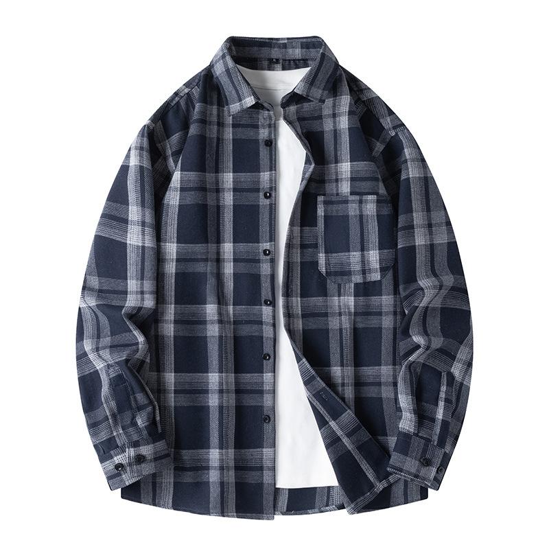 Plaid Spring New Shirt Trendy Plaid Style Casual Breathable Long Sleeve Jacket Teen Men's Top