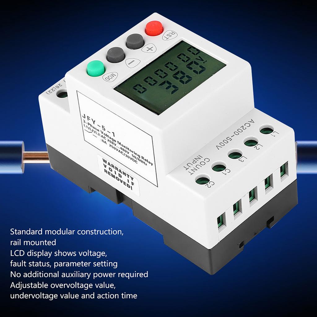 JFY 5 1 Over Under Voltage Phase Failure LCD Display Protector 3 Phase Voltage Monitor Relay