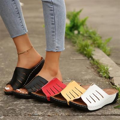 Женские шлепанцы на танкетке, обувь на высоком каблуке, летние пляжные сандалии, модные шлепанцы с открытым носком, повседневные шлепанцы, большой размер 43