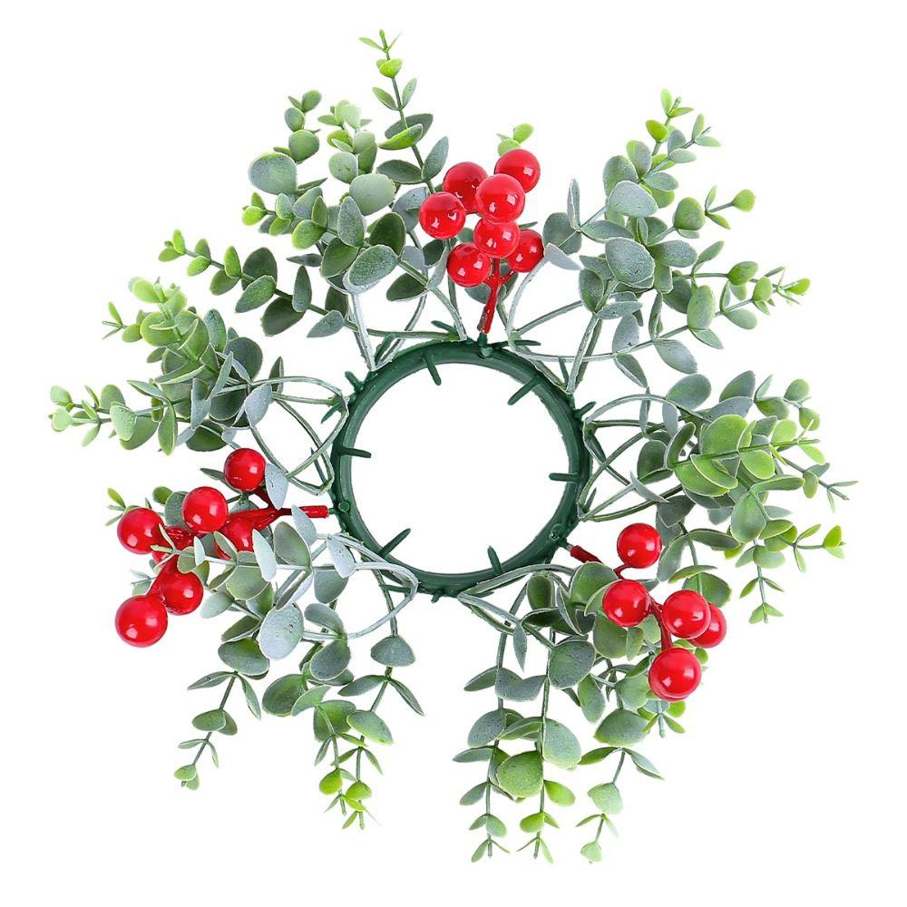 25cm Candle Holder Wreath Red Fruit Eucalyptus Leaves Wreath Candlestick Wreath Christmas