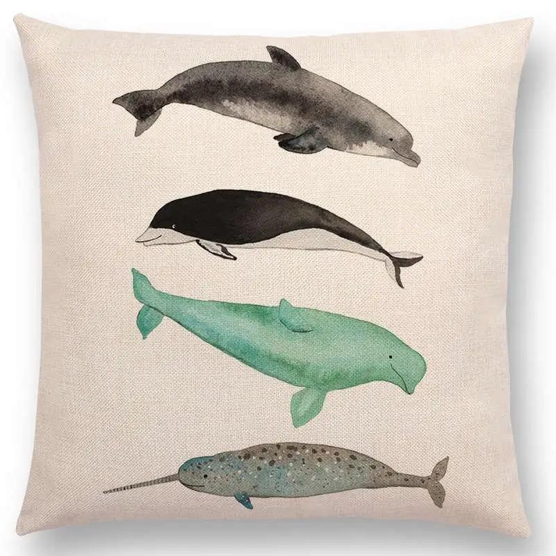 Newest Fashion Nordic Style Whale Cushion Cover Ocean Whales Home Pillow Case Linen Cotton Pillows Covers