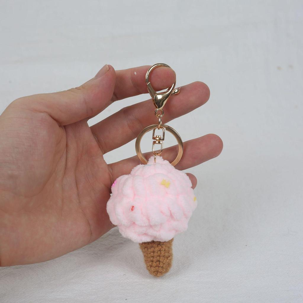 Cute Ice Cream Pompon Keychain Bag Charm for Kids