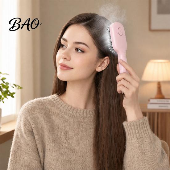 Static Reducing Hair Comb Electric Spray Massage Brush, USB Rechargeable Misting Air Cushion Anti-static Brush Anti-Frizz Detangler Steam for