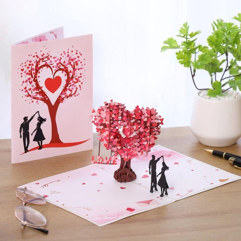 Romantic 3D Heart Tree Greeting Card Paper Sculpture Blessing Pop-Up Valentine's Day Cards Folding Elegant Stereo Love Postcard